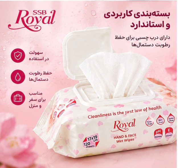 دستمال مرطوب پاک کننده آرایش رویال اس اس بی، 120 عددی