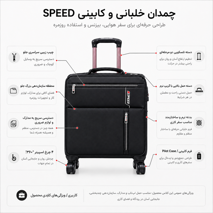 چمدان خلبانی و کابینی هواپیما برند speed اصل