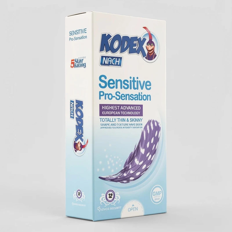 کاندوم فوق نازک و روان‌کننده ناچ کدکس مدل Sensitive Pro-Sensation | بسته ۱۲ عددی